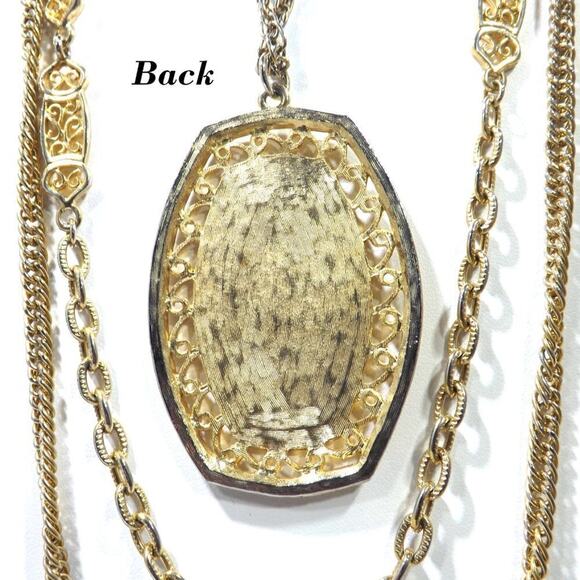 Vintage 3 Strand Necklace, Gold Plated, Goldette Style, Floral Pendant, 1960s - Picture 7 of 9